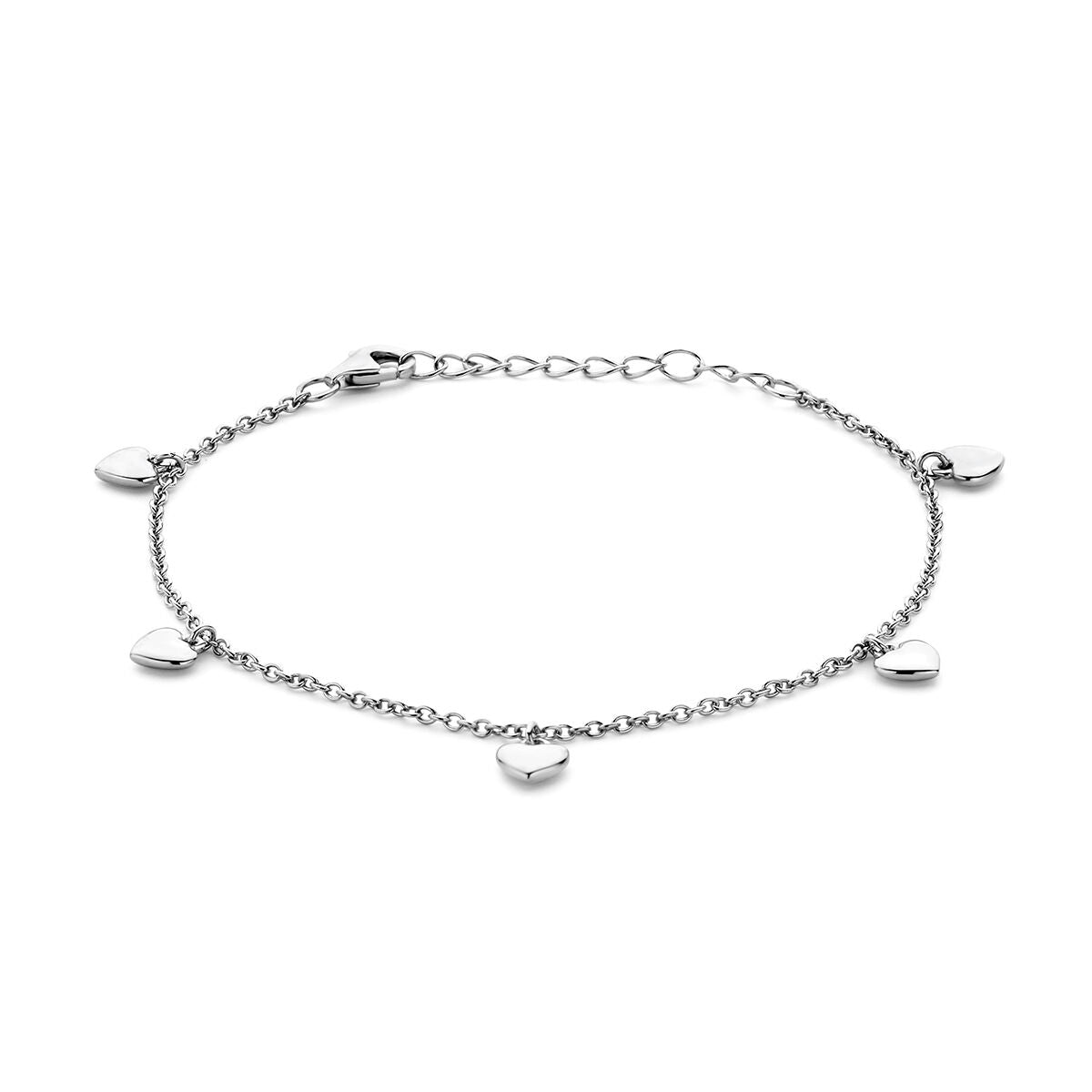 bracciale cuoricini 13 + 3 cm argento rodiato