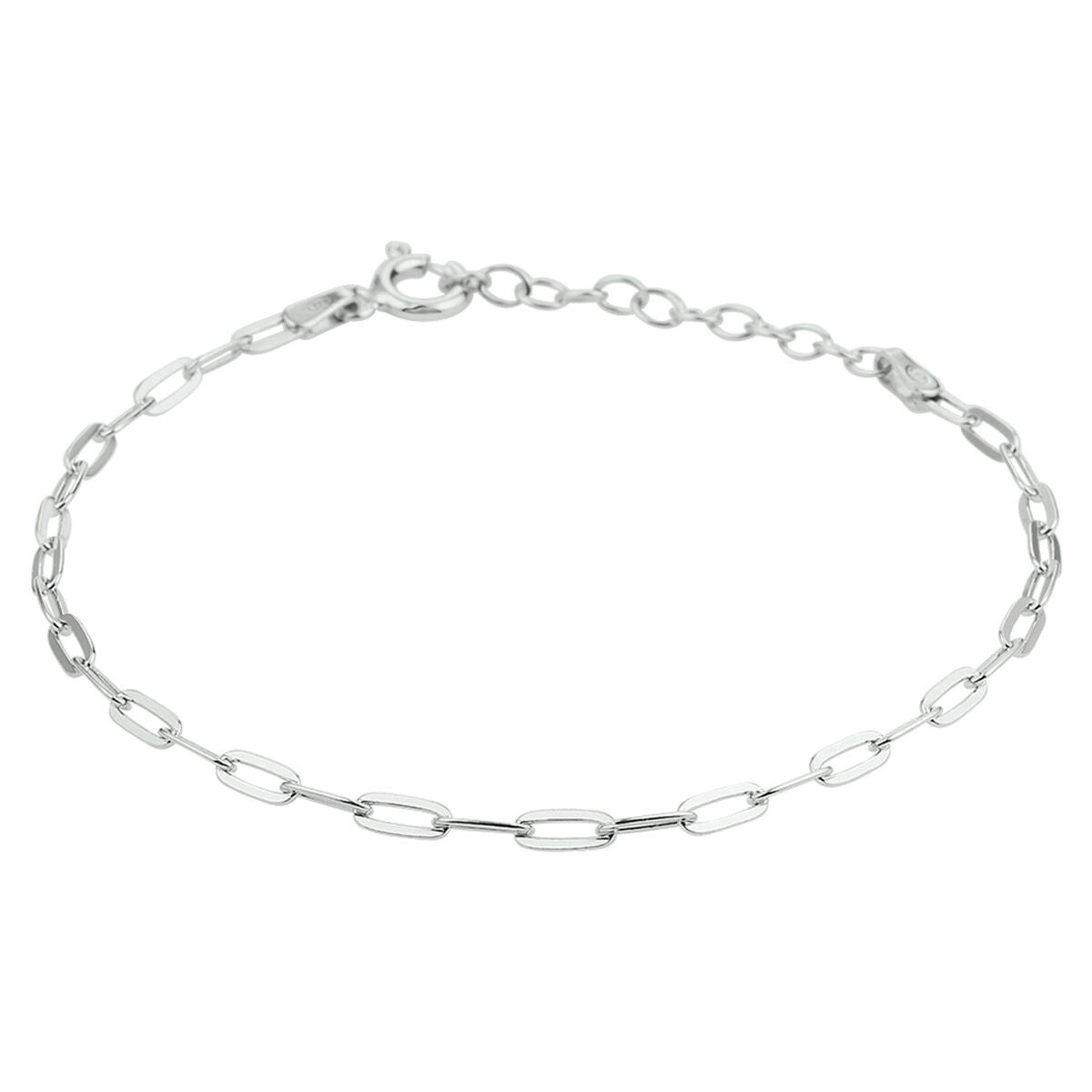 Bracciale in argento rodiato con maglie a forma di clip di carta, lunghezza 16 + 3 cm.