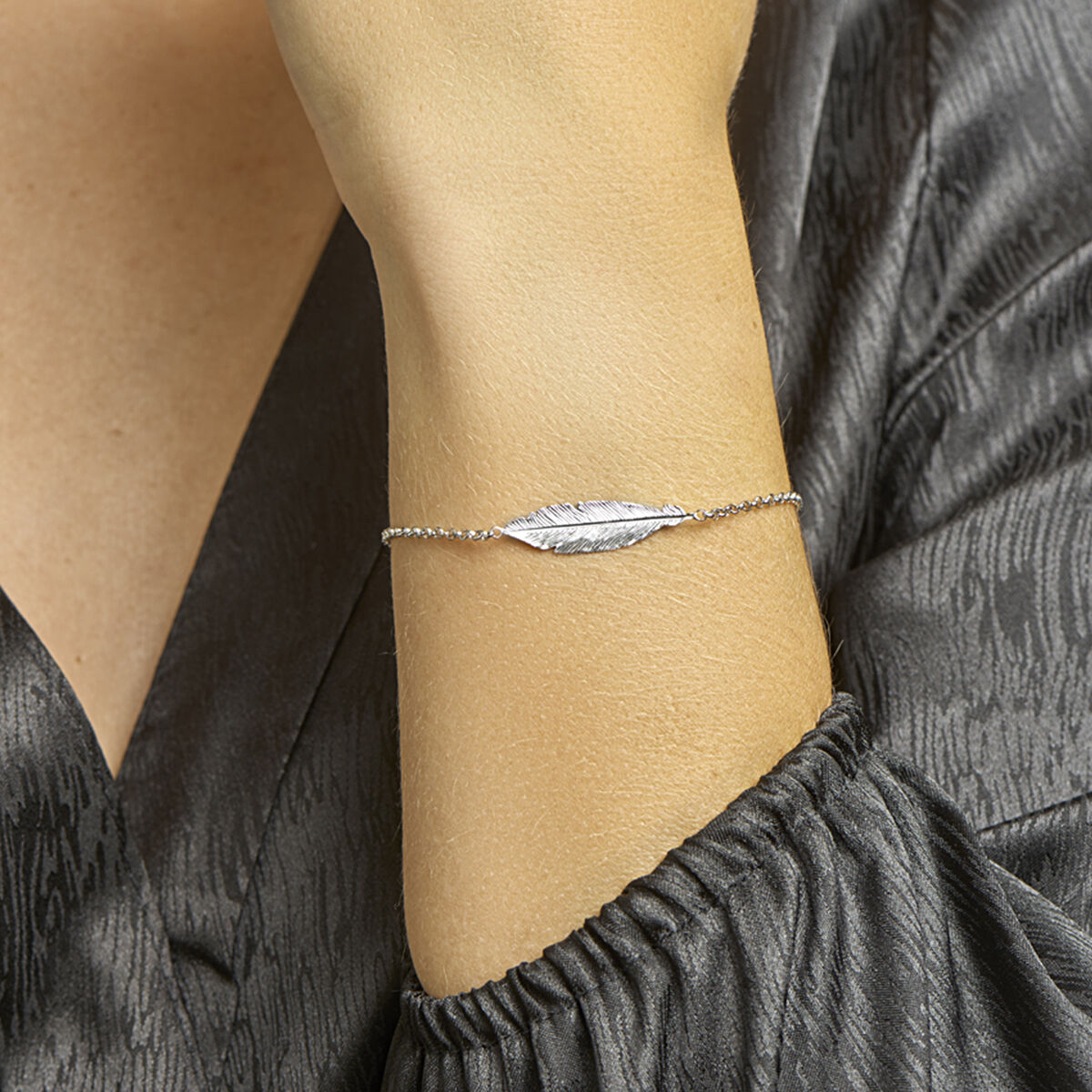 bracciale piuma 16,5 + 2,5 cm argento rodiato