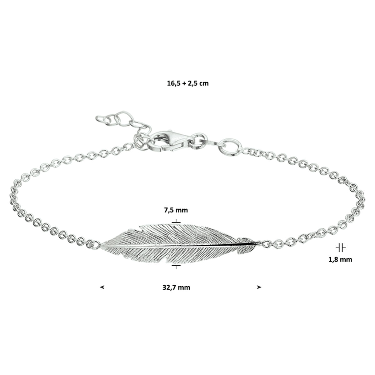 bracciale piuma 16,5 + 2,5 cm argento rodiato