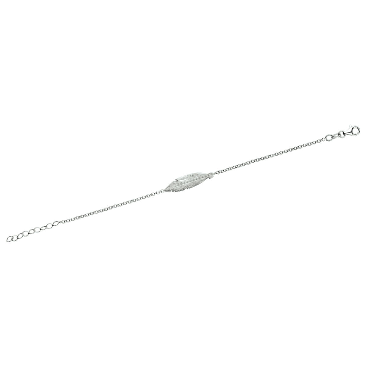 bracciale piuma 16,5 + 2,5 cm argento rodiato