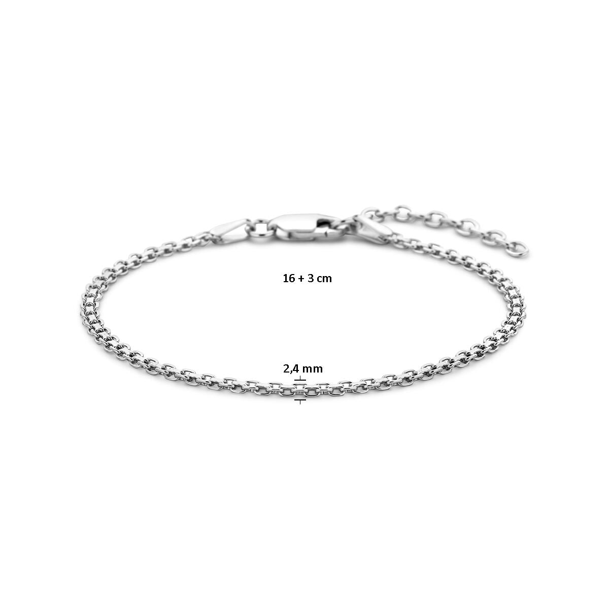 bracciale bismarck 2,4 mm 16 + 3 cm argento rodiato