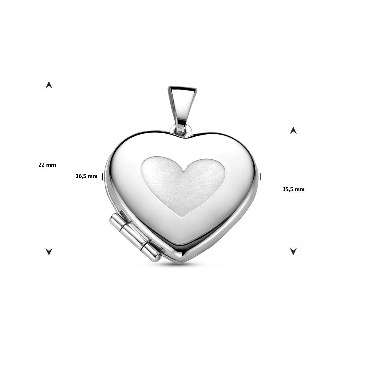 medaglione cuore lucido/opaco in argento rodiato
