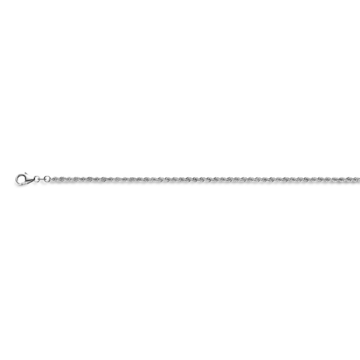 Collana in argento rodiato, maglia rolò di 2,7 mm di spessore, con chiusura a moschettone.