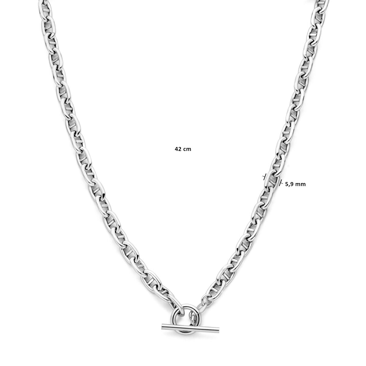 Collana marina tubo rotondo 5,9 mm 42 cm chiusura a scatola argento rodiato