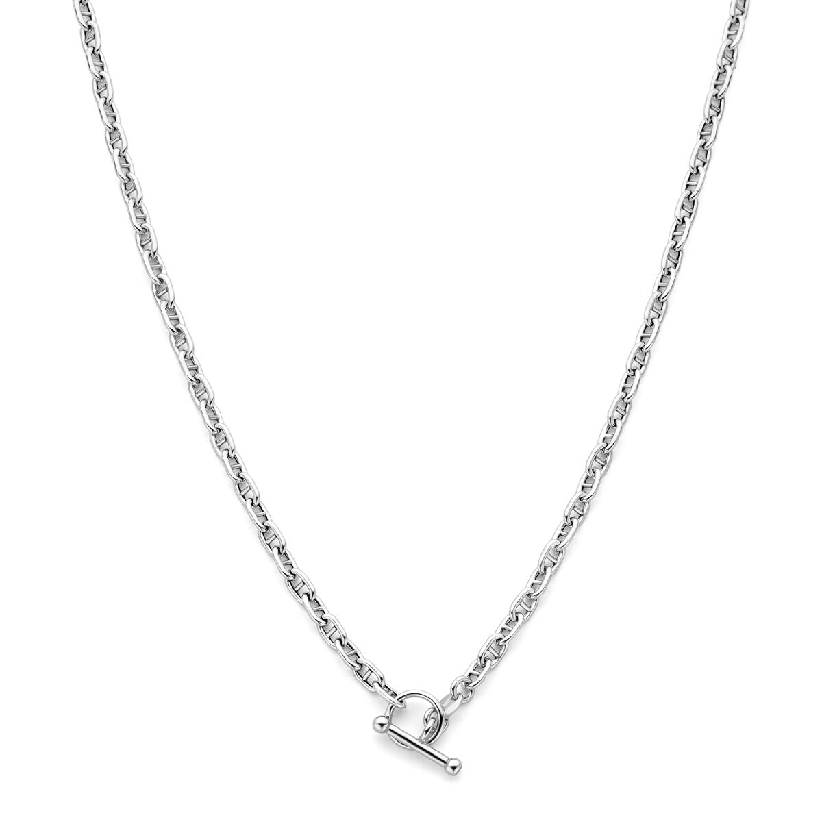 Collana in argento rodiato con tubi rotondi di 3,9 mm e chiusura a capitello, lunghezza 42 cm.