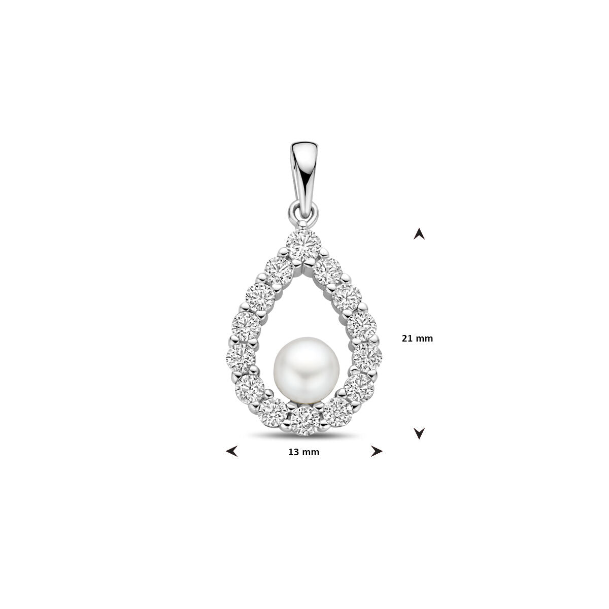 ciondolo perla e zirconia 26 mm argento rodiato