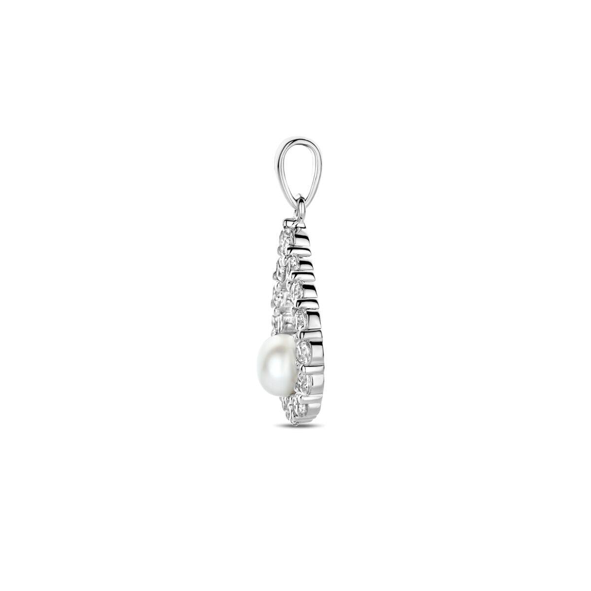 ciondolo perla e zirconia 26 mm argento rodiato
