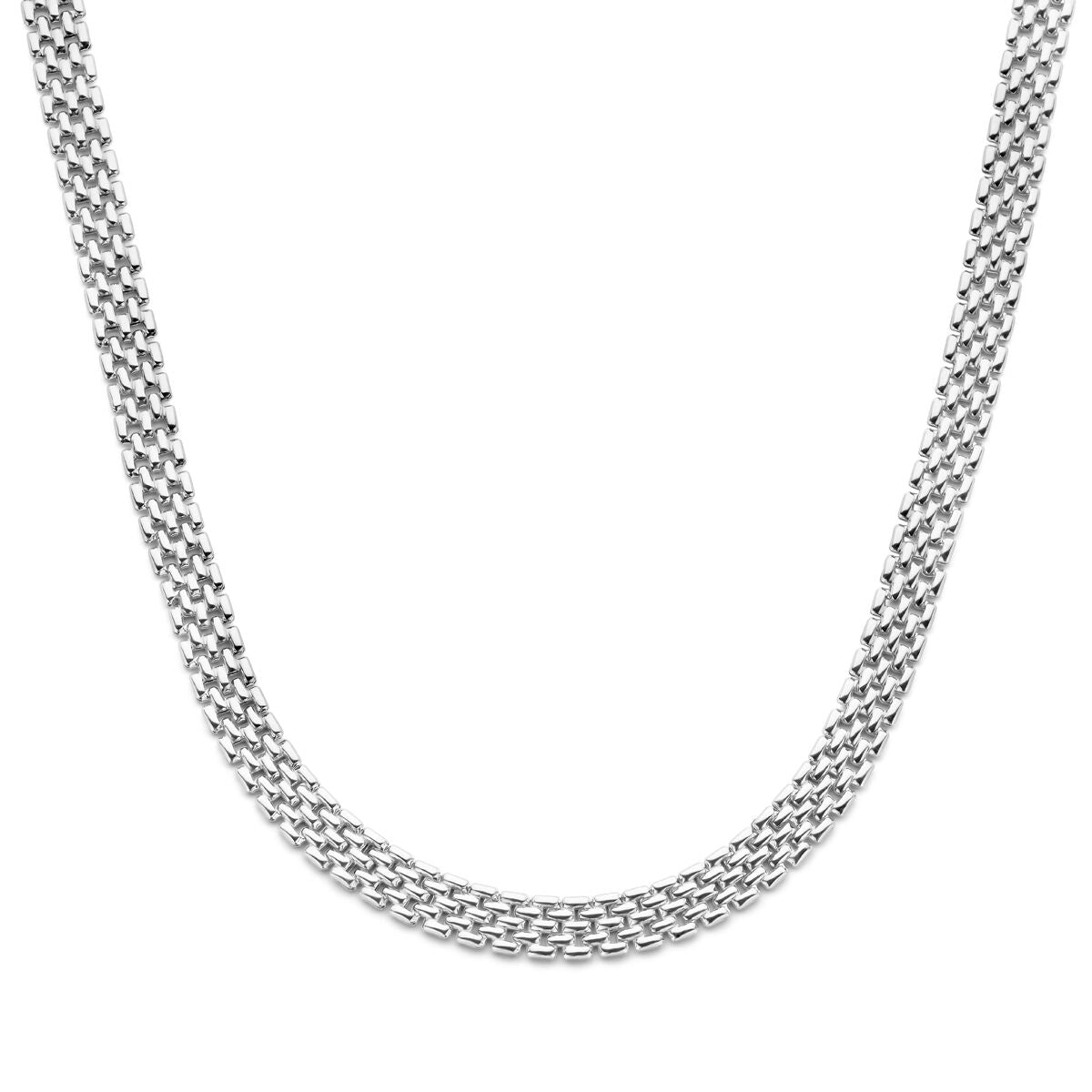 Collana panter in argento rodiato, 8 mm di larghezza e 43 cm di lunghezza.