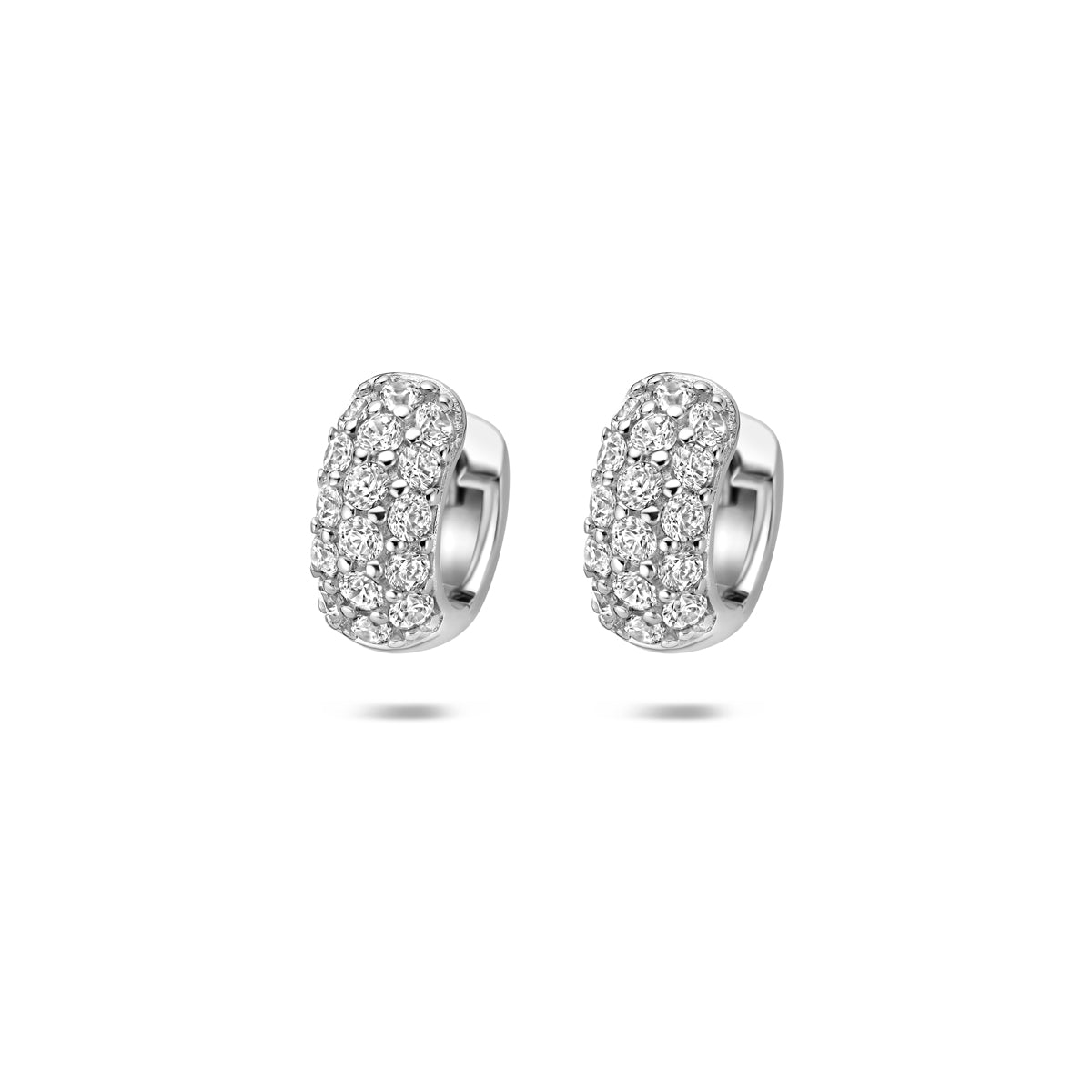 Orecchini alla creola in argento 925 rodiato con zirconi.