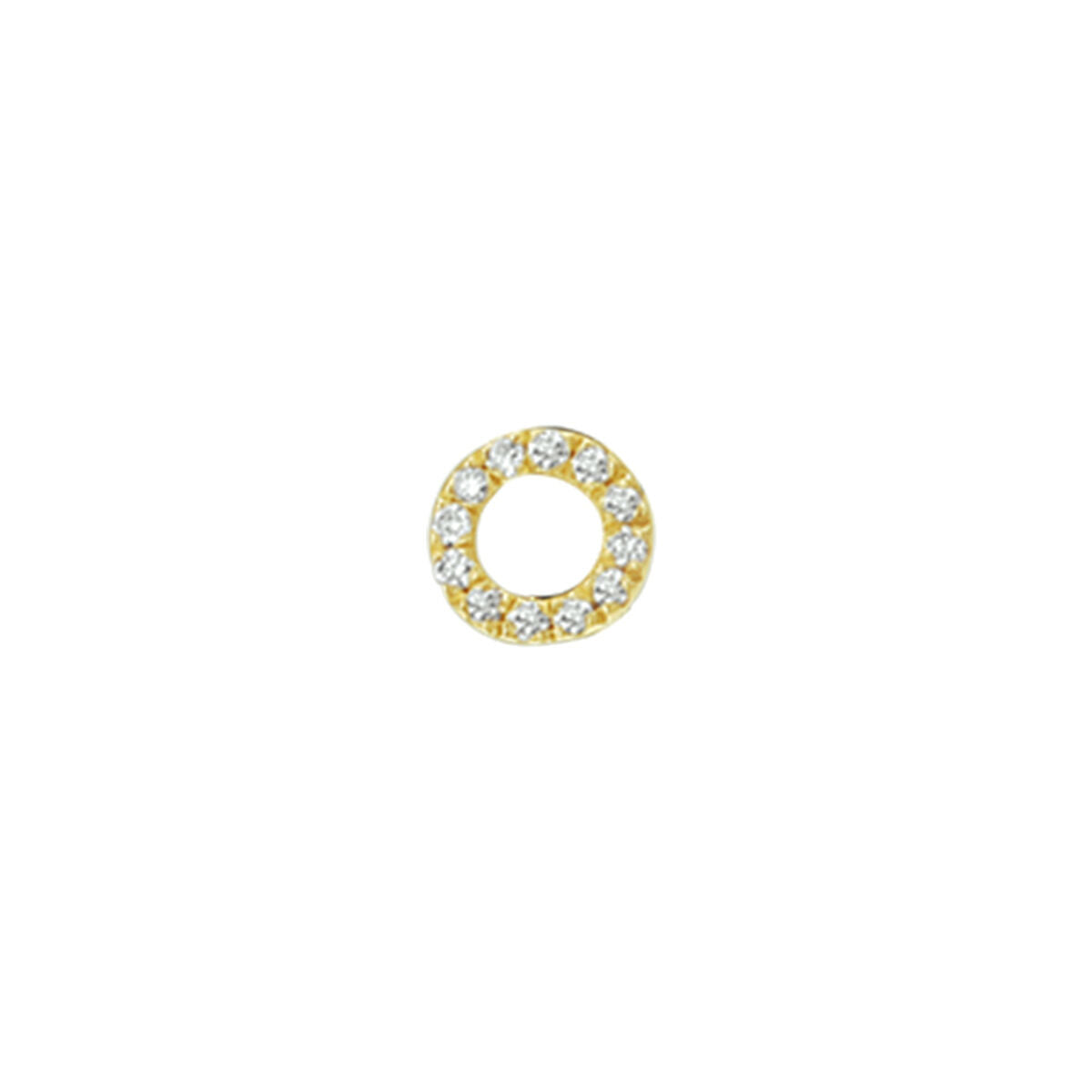 Orecchino in oro giallo 14K con diamanti da 0,035 ct, design circolare.