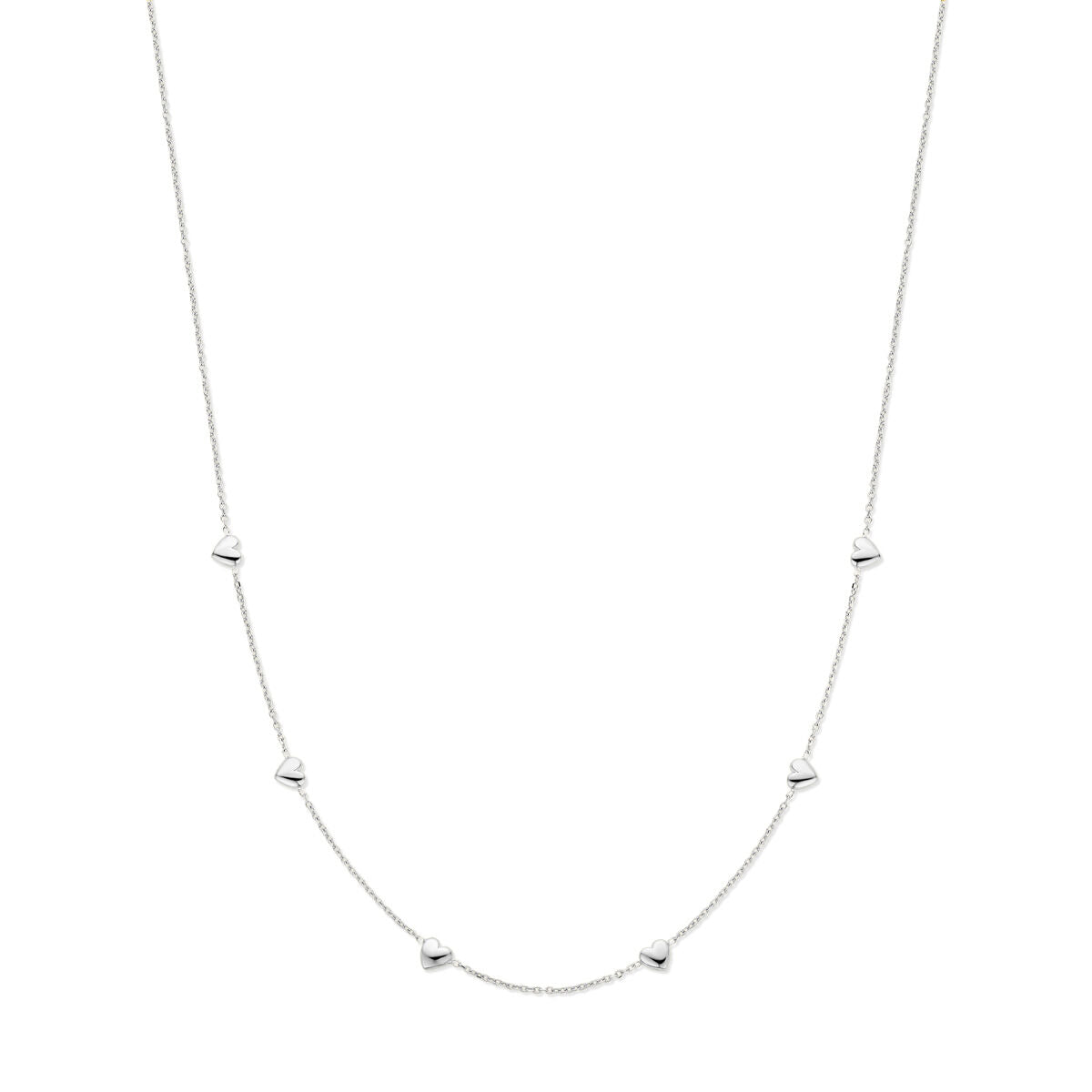 Collana in argento rodiato con cuori, lunghezza 41 + 4 cm.