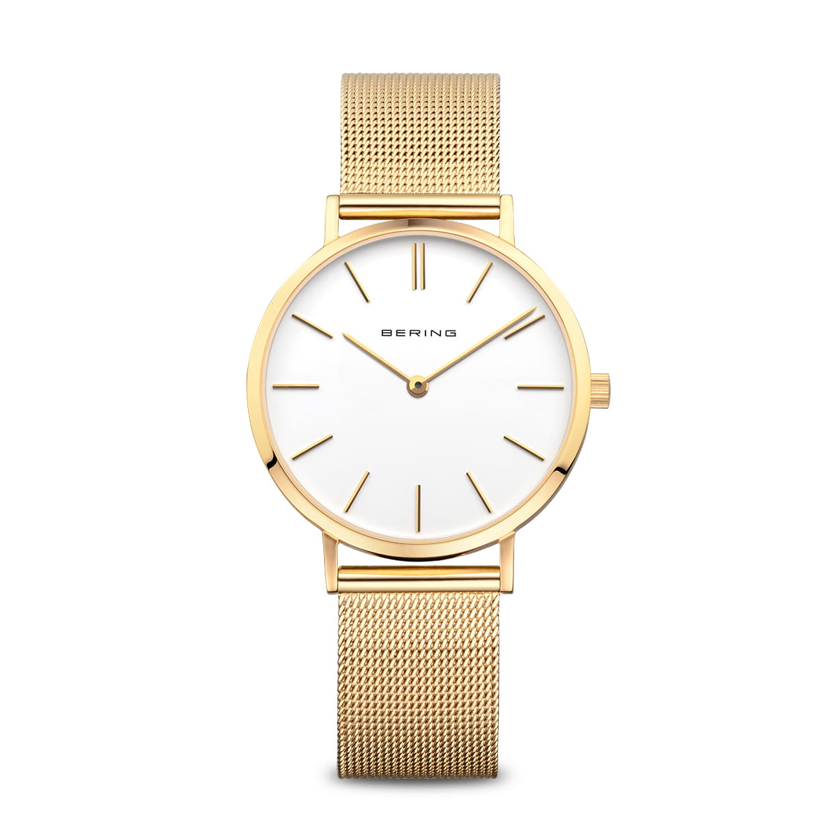 Orologio da donna con quadrante bianco, cassa dorata e cinturino in maglia rolò.