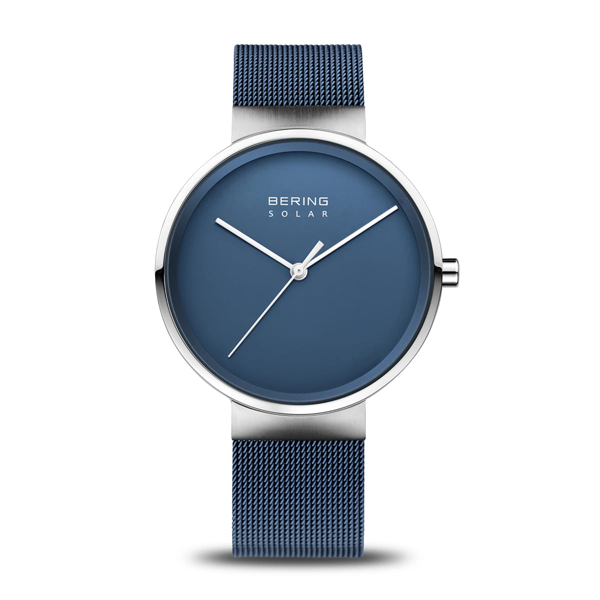 Orologio unisex con quadrante blu e cinturino in maglia d'acciaio.
