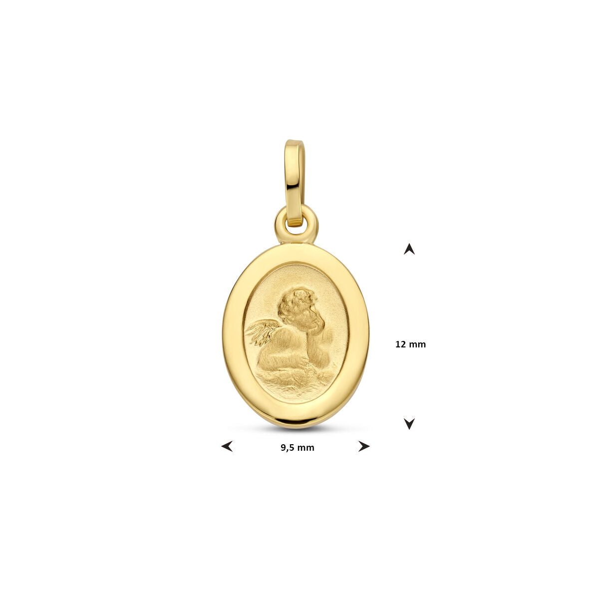 ciondolo ovale angelo lucido/opaco 19 mm oro giallo 14K
