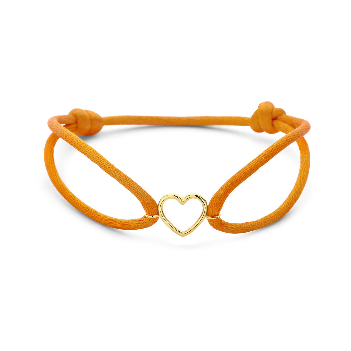 Bracciale in satin arancione con cuore in oro giallo 14k.