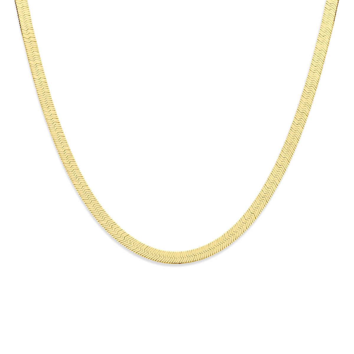 Plat collier van 3 micron zilver verguld in geel, 7 mm breed en 43 cm lang.