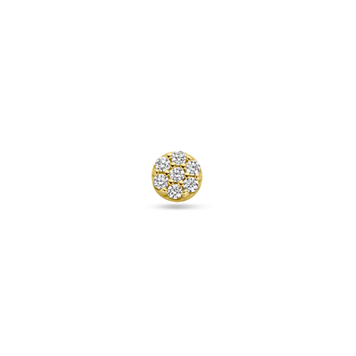 Piercing in oro giallo 14K con zirconi, forma rotonda e superficie liscia.