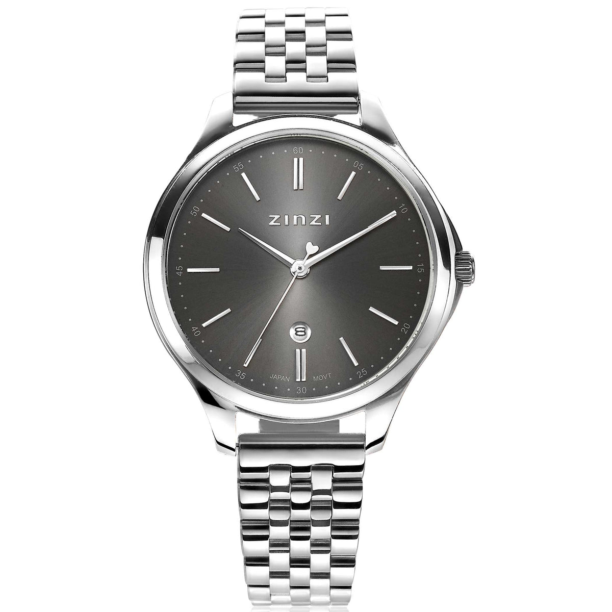 Orologio in acciaio argentato con quadrante grigio e bracciale a maglia rolò.