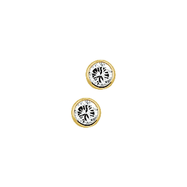 Orecchini in oro giallo 14K con zirconi, forma rotonda e design decorativo.