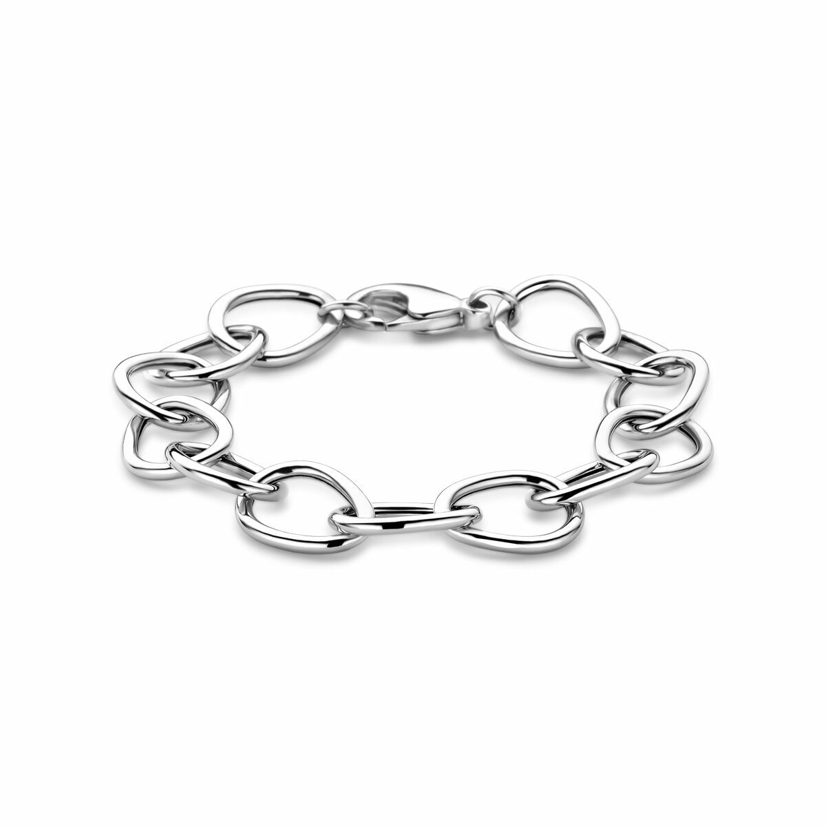 Bracciale in argento rodiato di 19 cm con maglie a forma di cuore.