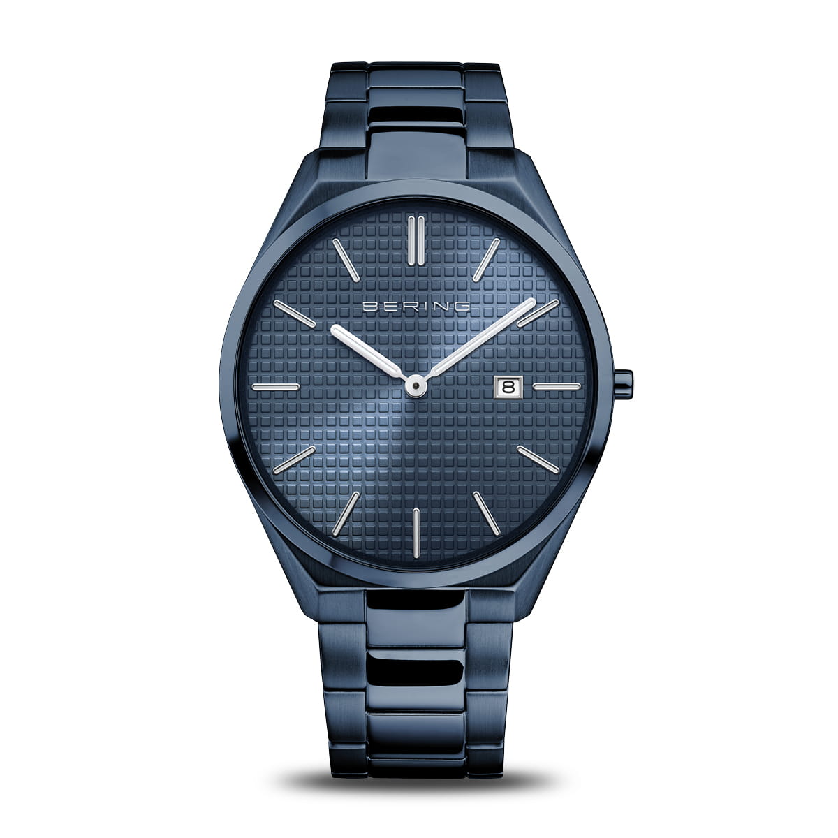 Orologio da uomo Bering con quadrante blu, cassa e cinturino in acciaio inossidabile blu.