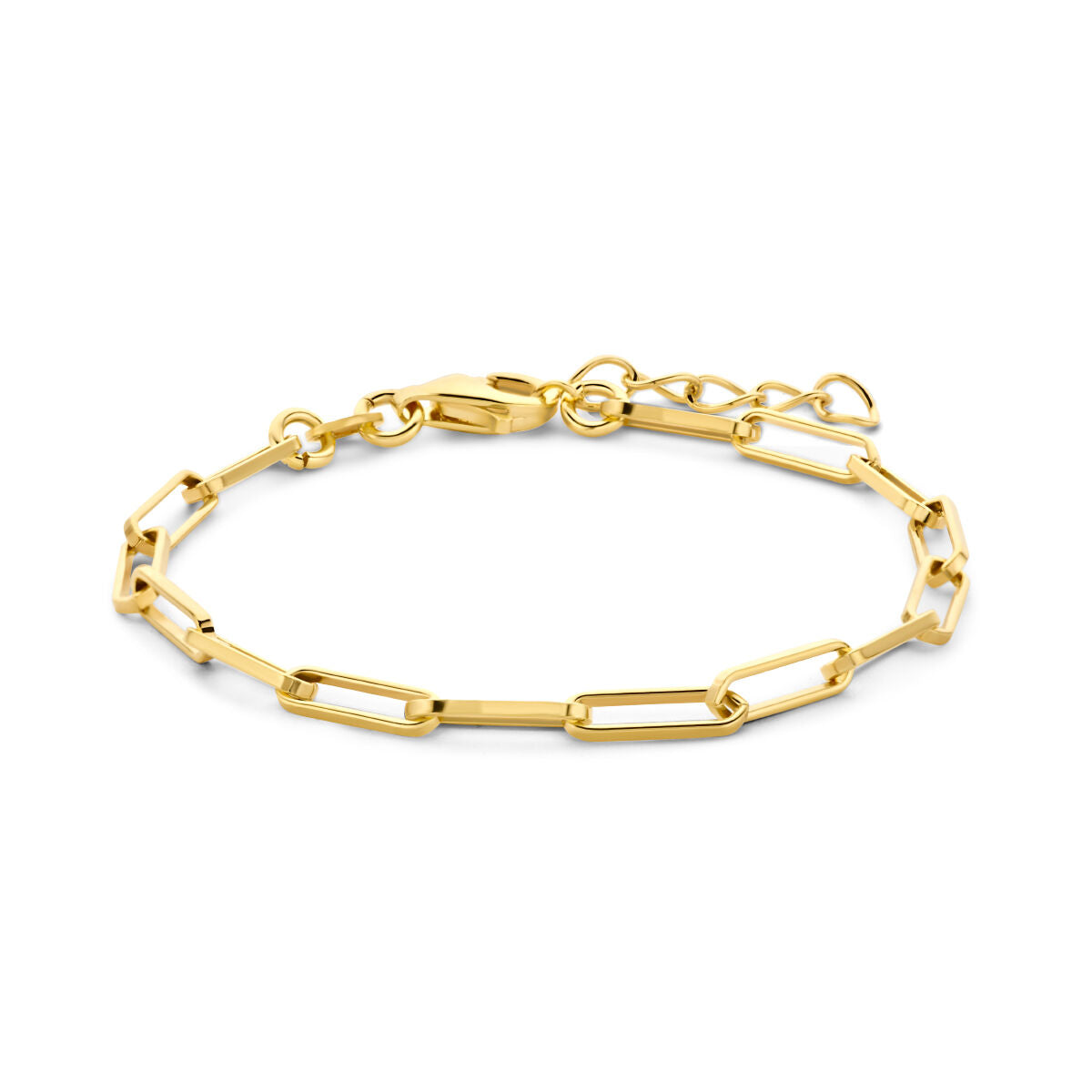 Bracciale in maglia rolò dorata con tubi quadrati, lunghezza 15,5 + 2,5 cm.