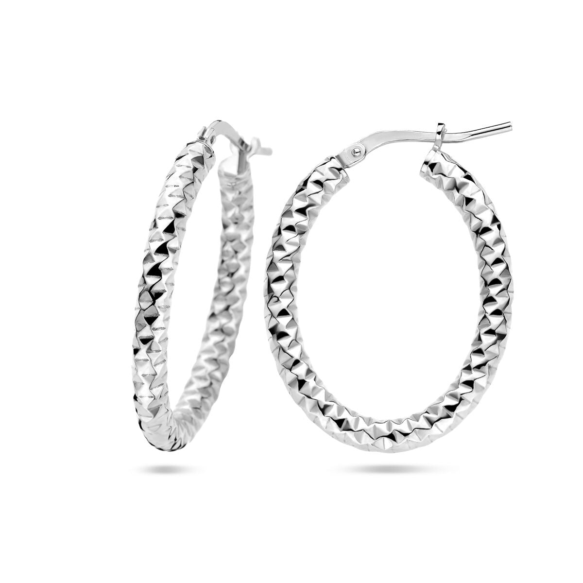 orecchini a cerchio 3,0 mm tubo tondo diamantato argento rodiato