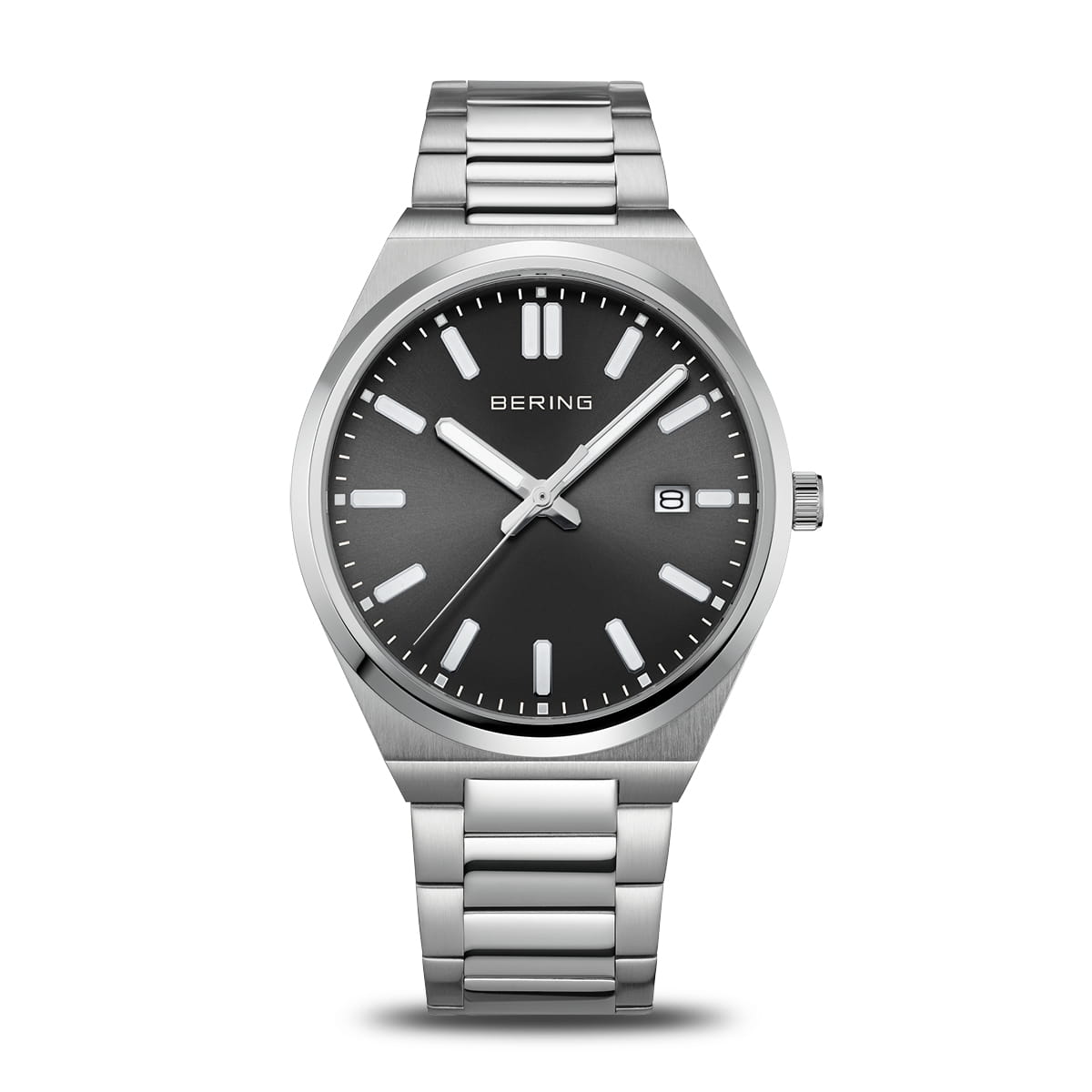 Orologio da uomo con quadrante nero, cassa in acciaio inox e bracciale a maglia rolò.