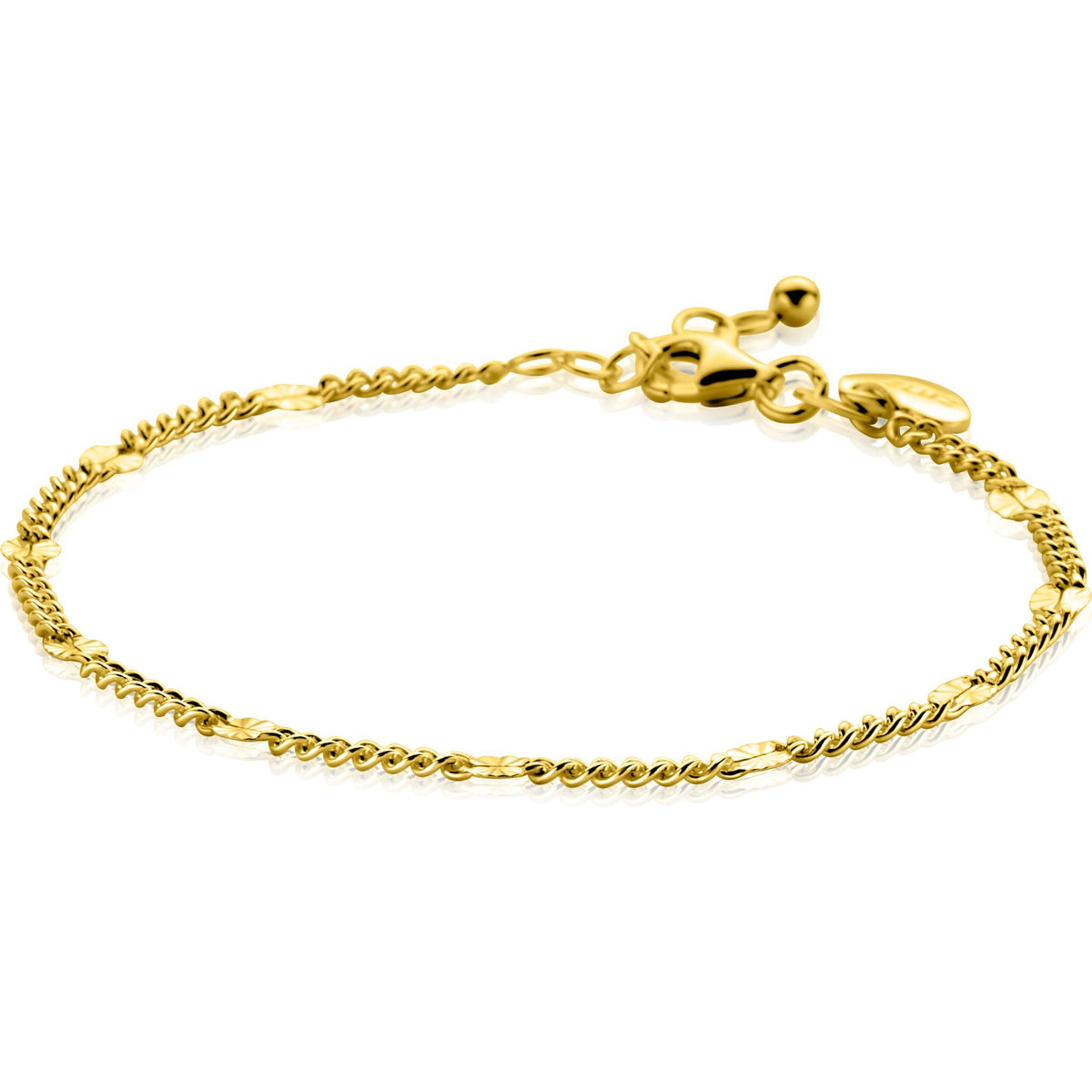 Bracciale placcato oro con maglie alternate e dettagli a sfera.