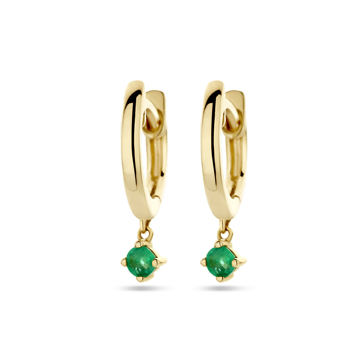 Orecchini alla creola in oro giallo 14K con pendenti in smeraldo.