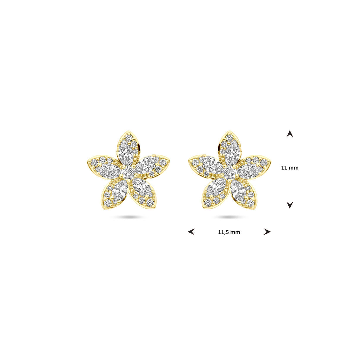 orecchini a bottone fiore diamante 0.84ct (2x 0.42ct) h si 11 mm 14K oro giallo