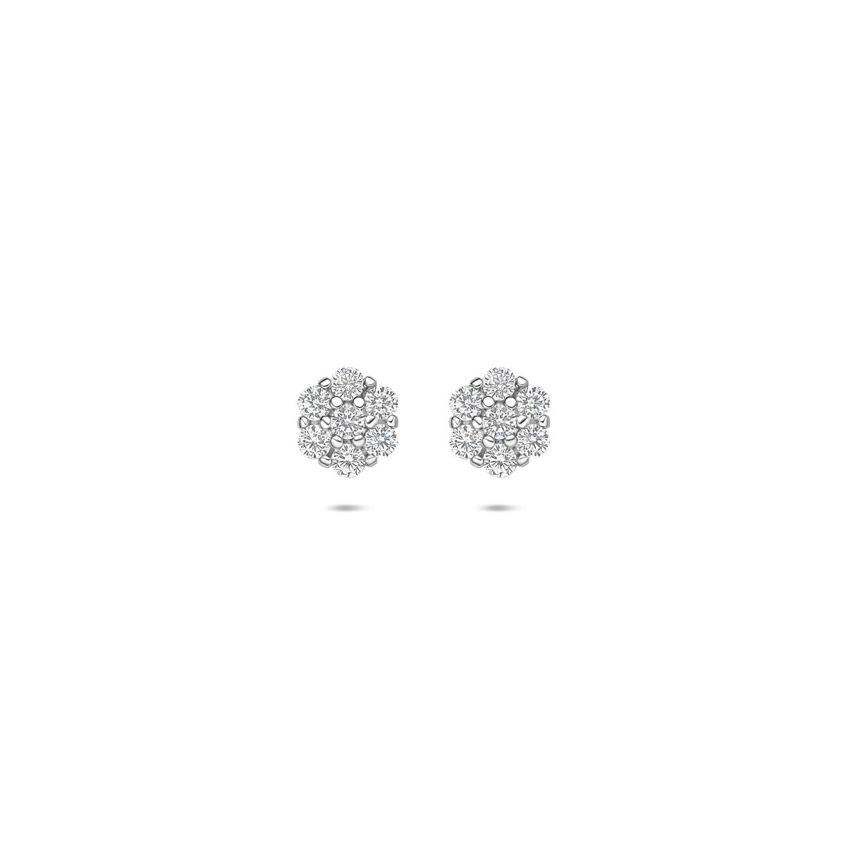 Orecchini in argento con zirconi, forma rotonda, diametro di 6 mm.
