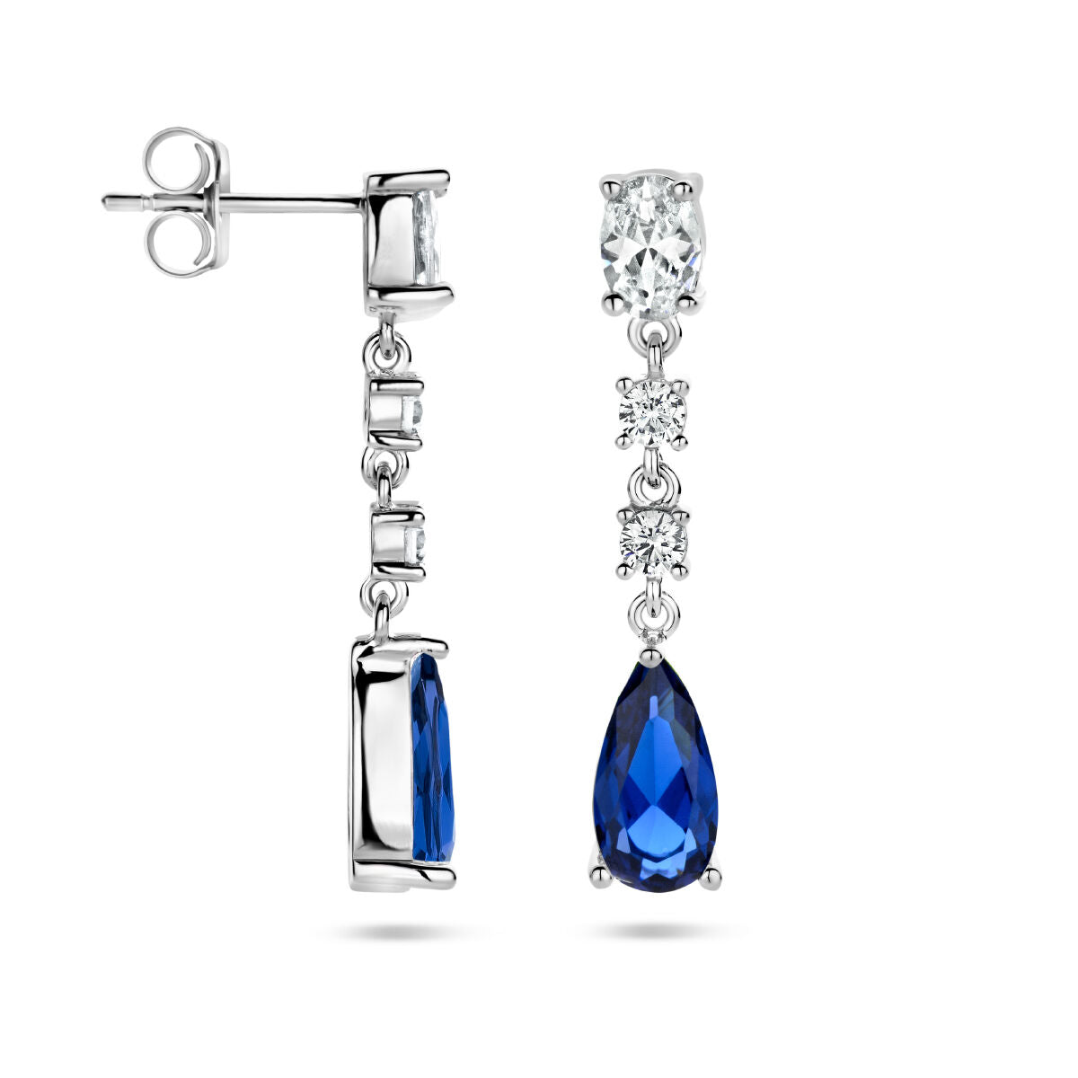 orecchini pendenti zirconia color zaffiro argento rodiato