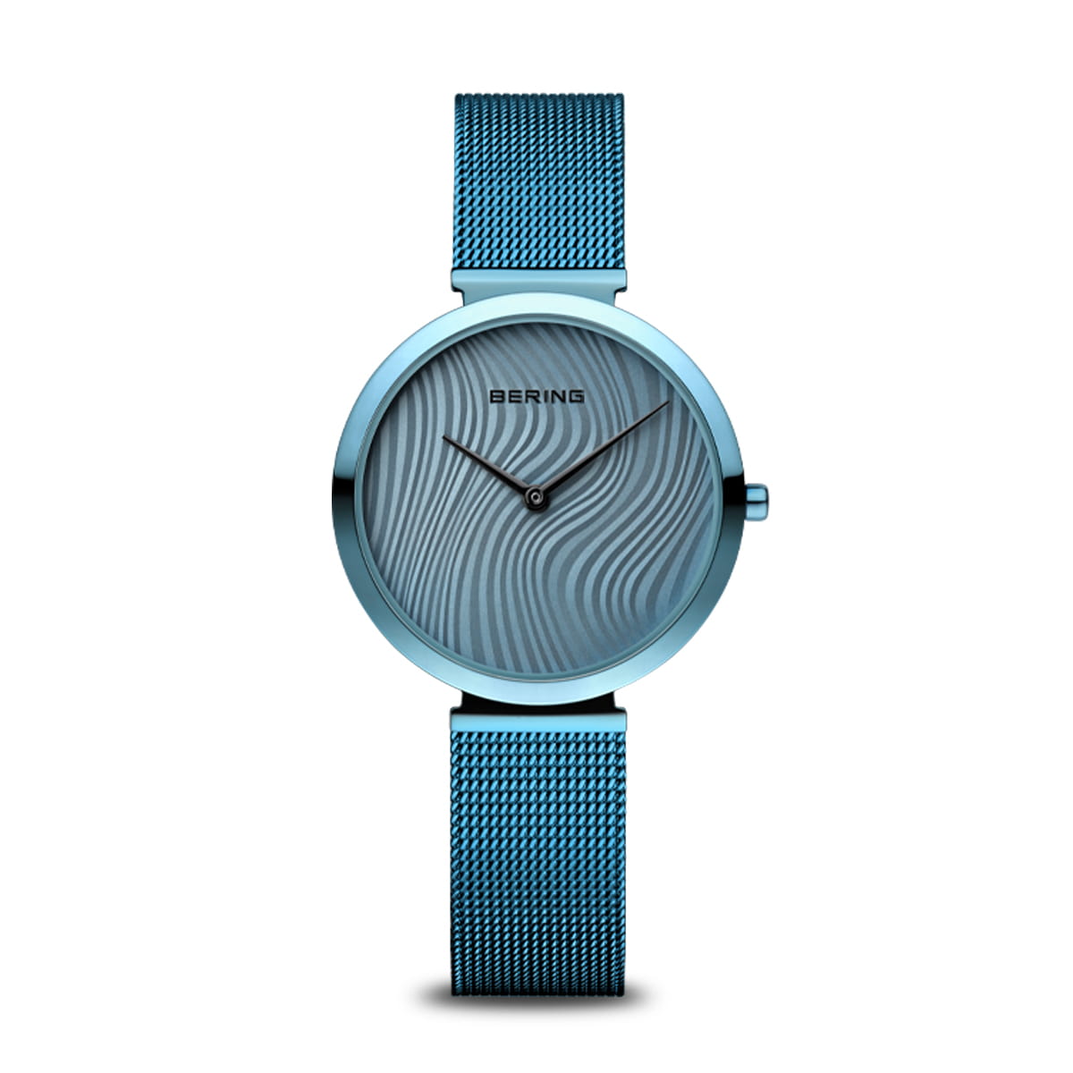 Orologio da donna con quadrante blu e cinturino in maglia rolò blu.