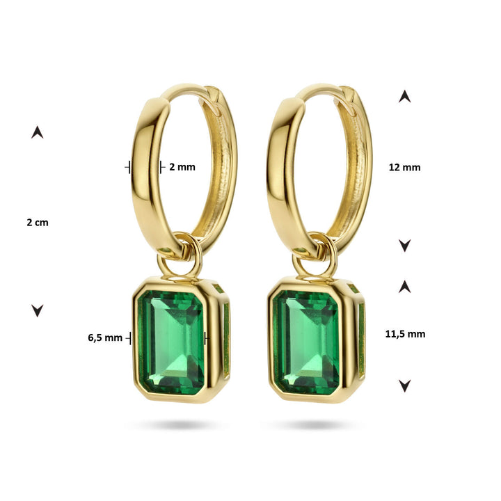 klapoorringen hanger groen zirkonia 14K geelgoud