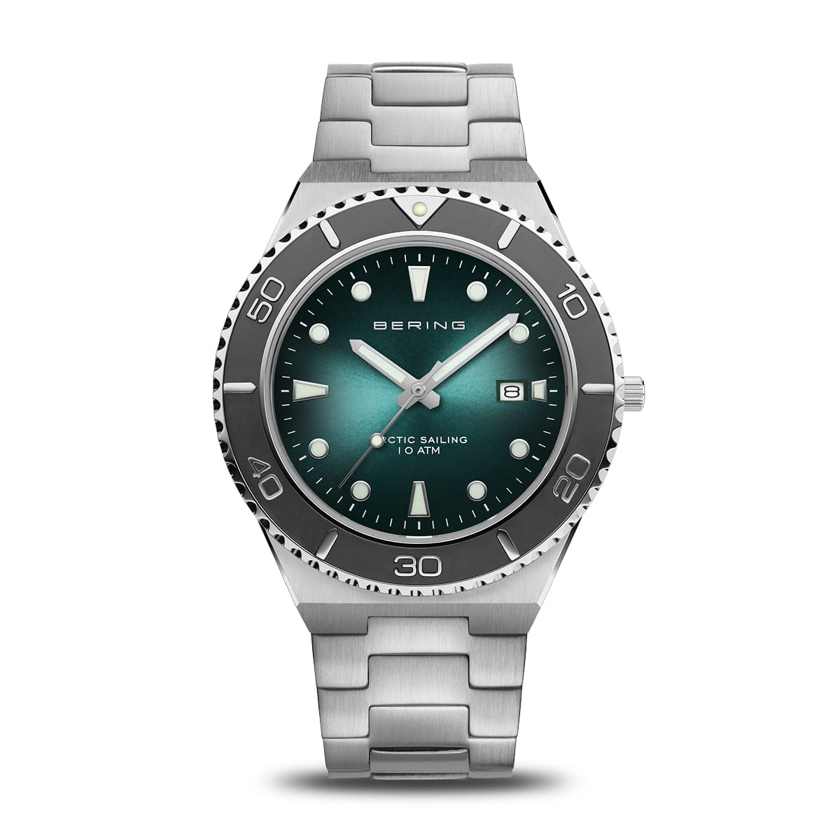 Orologio da uomo con quadrante verde, cassa in acciaio inox e bracciale a maglia rolò.