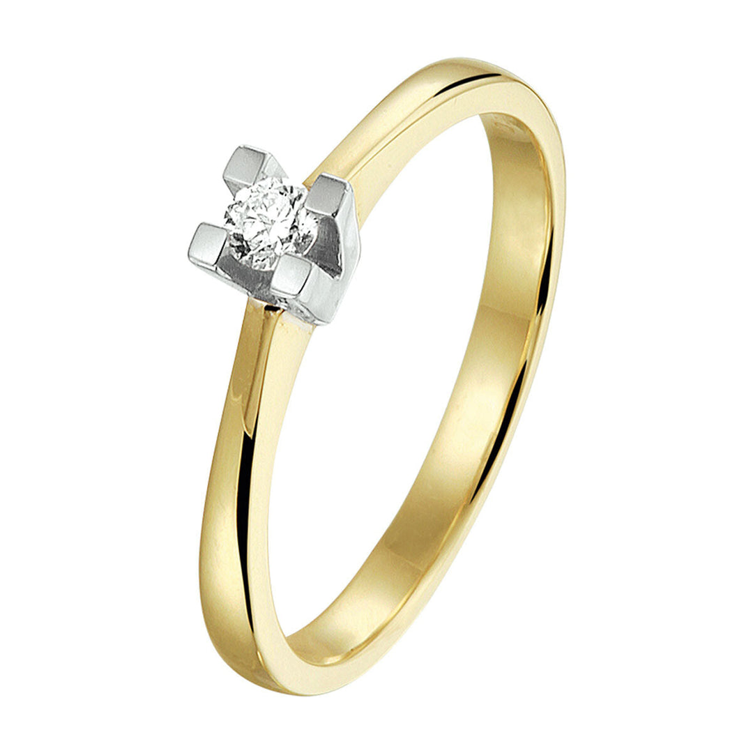 ring diamant 0.10ct h si 14K bicolor goud geel/wit