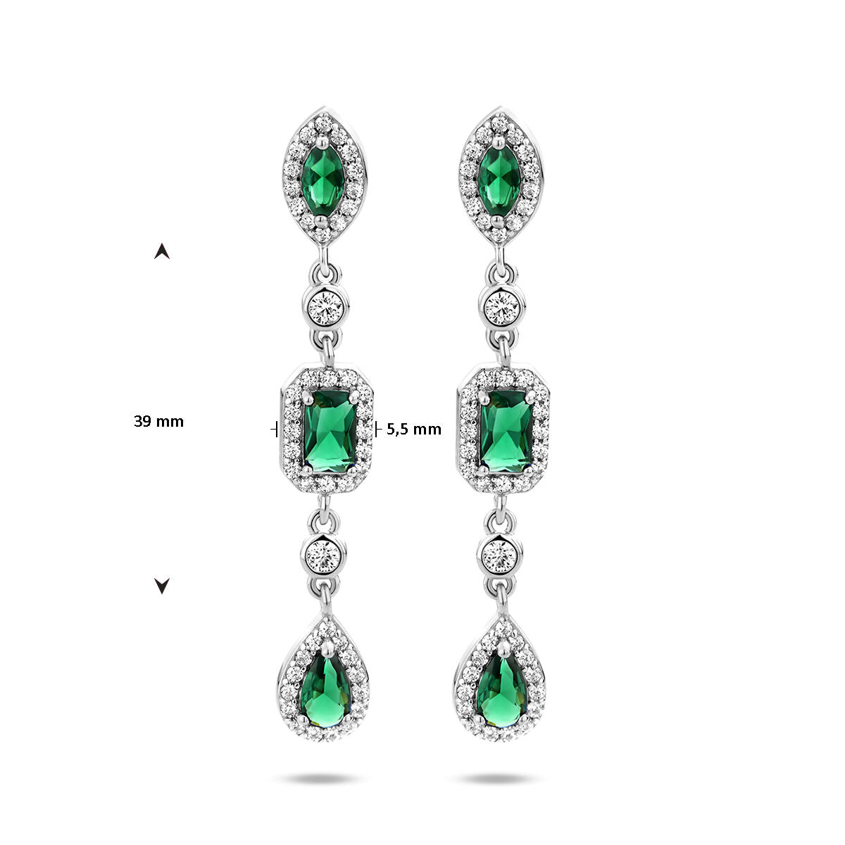 orecchini pendenti bianco e verde zircone argento rodiato