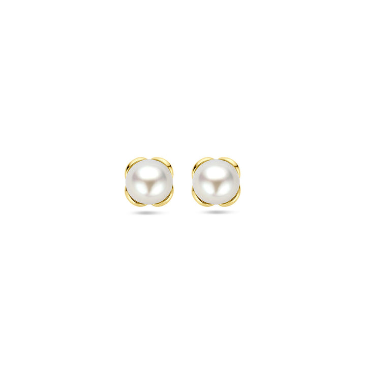 oorknoppen bloem parel 14K geelgoud