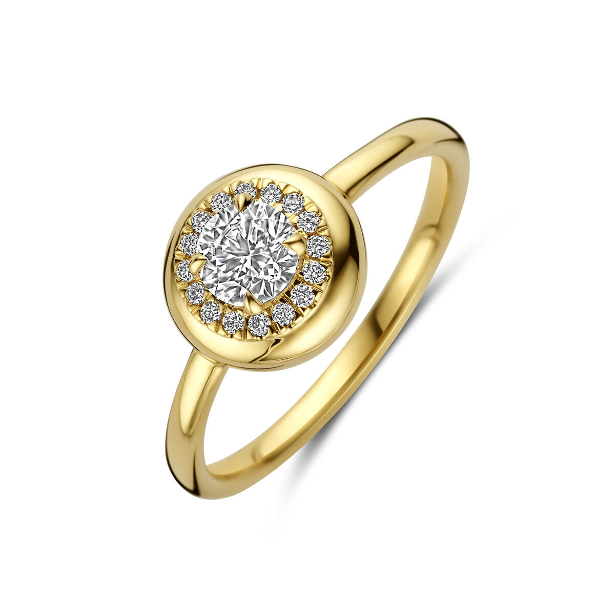 Anello in oro giallo 14K con diamante lab-grown da 0,49 ct e pavé di diamanti.