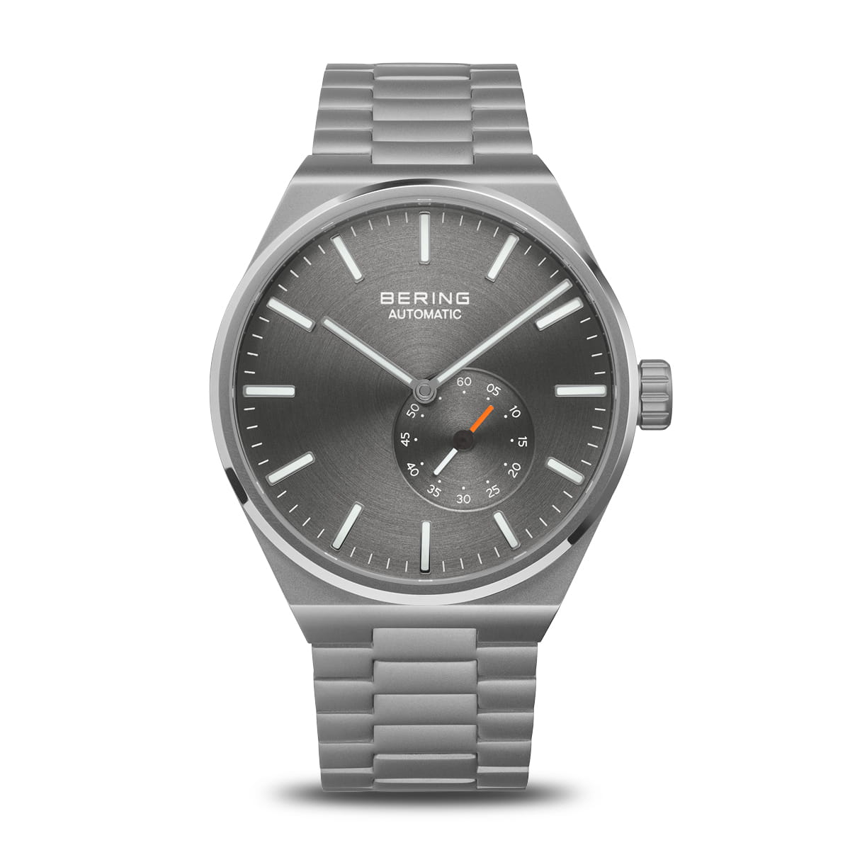 Orologio da uomo Bering con quadrante grigio, cassa e cinturino in acciaio inox.