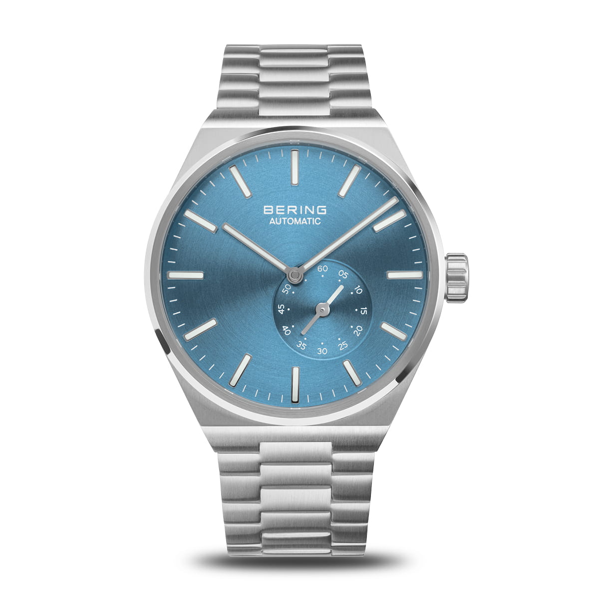 Orologio da uomo con quadrante blu, cassa in acciaio inox e bracciale a maglia rolò.