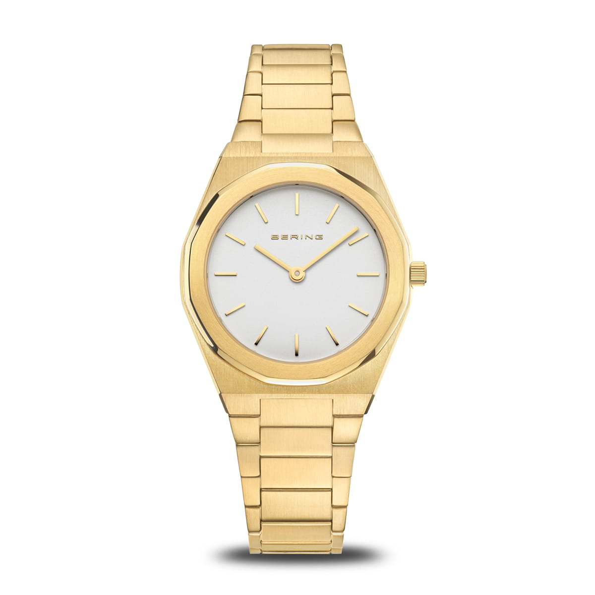 Orologio da donna con quadrante argentato e cassa dorata, bracciale in metallo.
