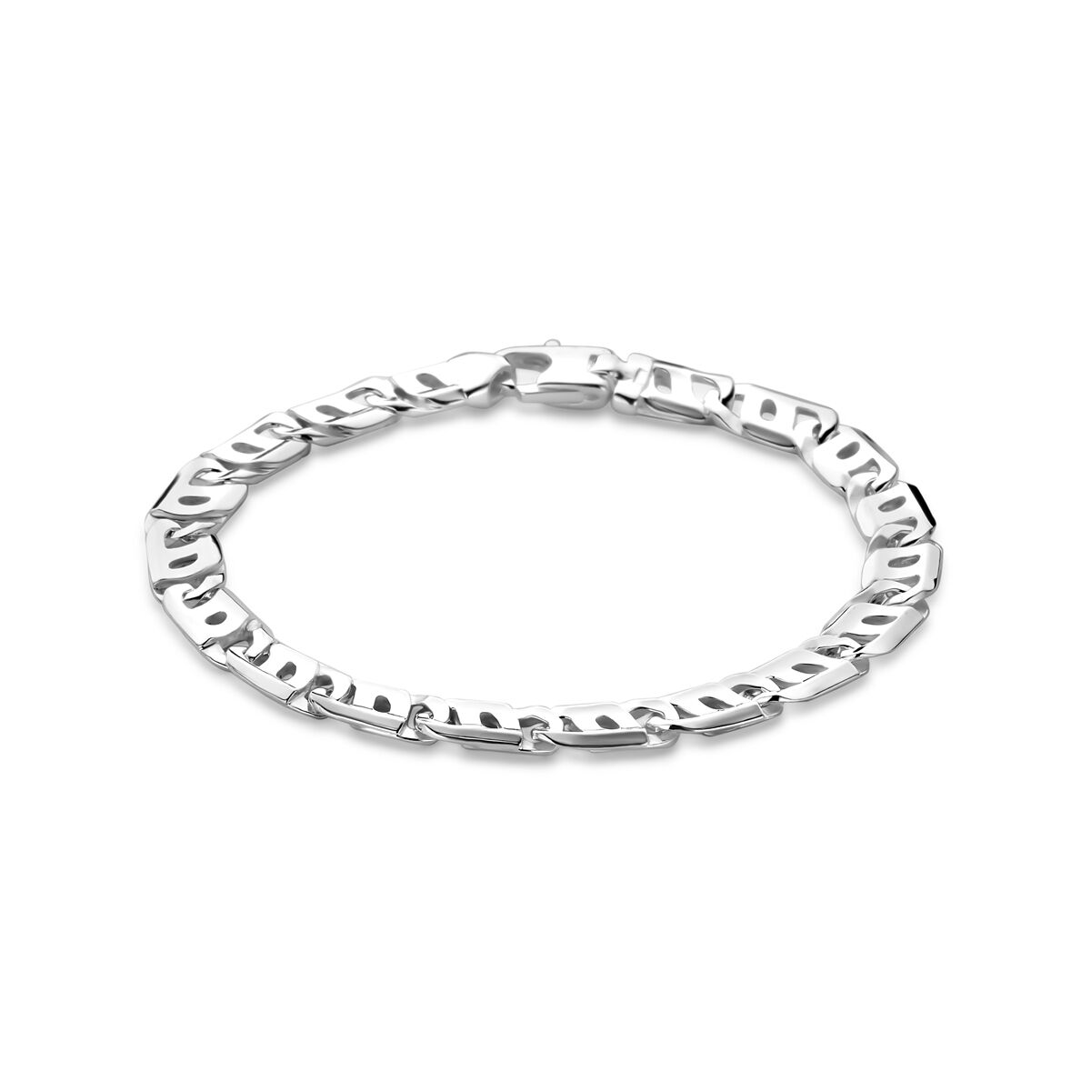 Zilveren armband van 7,0 mm met een schakelpatroon en een glanzende afwerking.