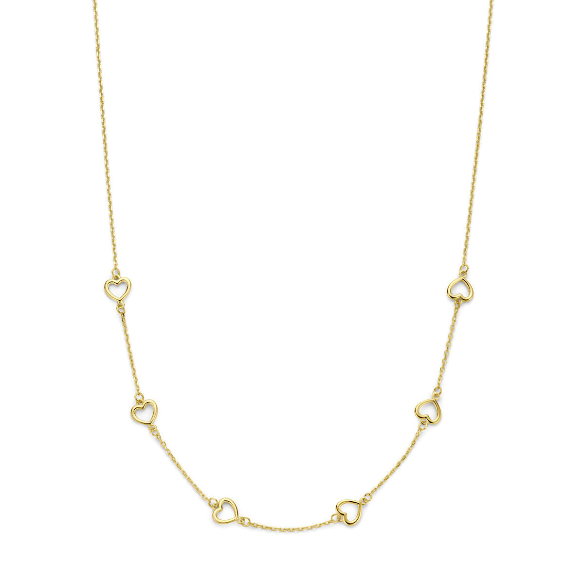 Collana in oro giallo 14K con pendenti a forma di cuore.