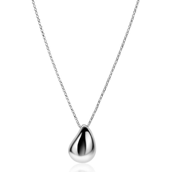 Collana in argento con pendente a goccia lucido, lunghezza 45 cm.