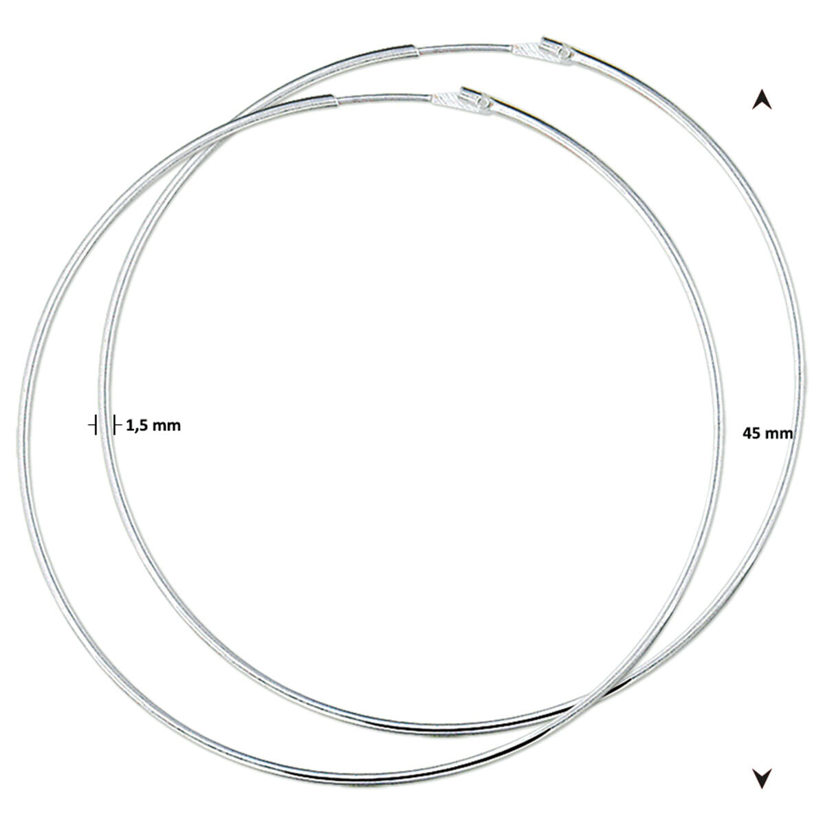 orecchini a cerchio 1,5 mm tubo tondo argento bianco