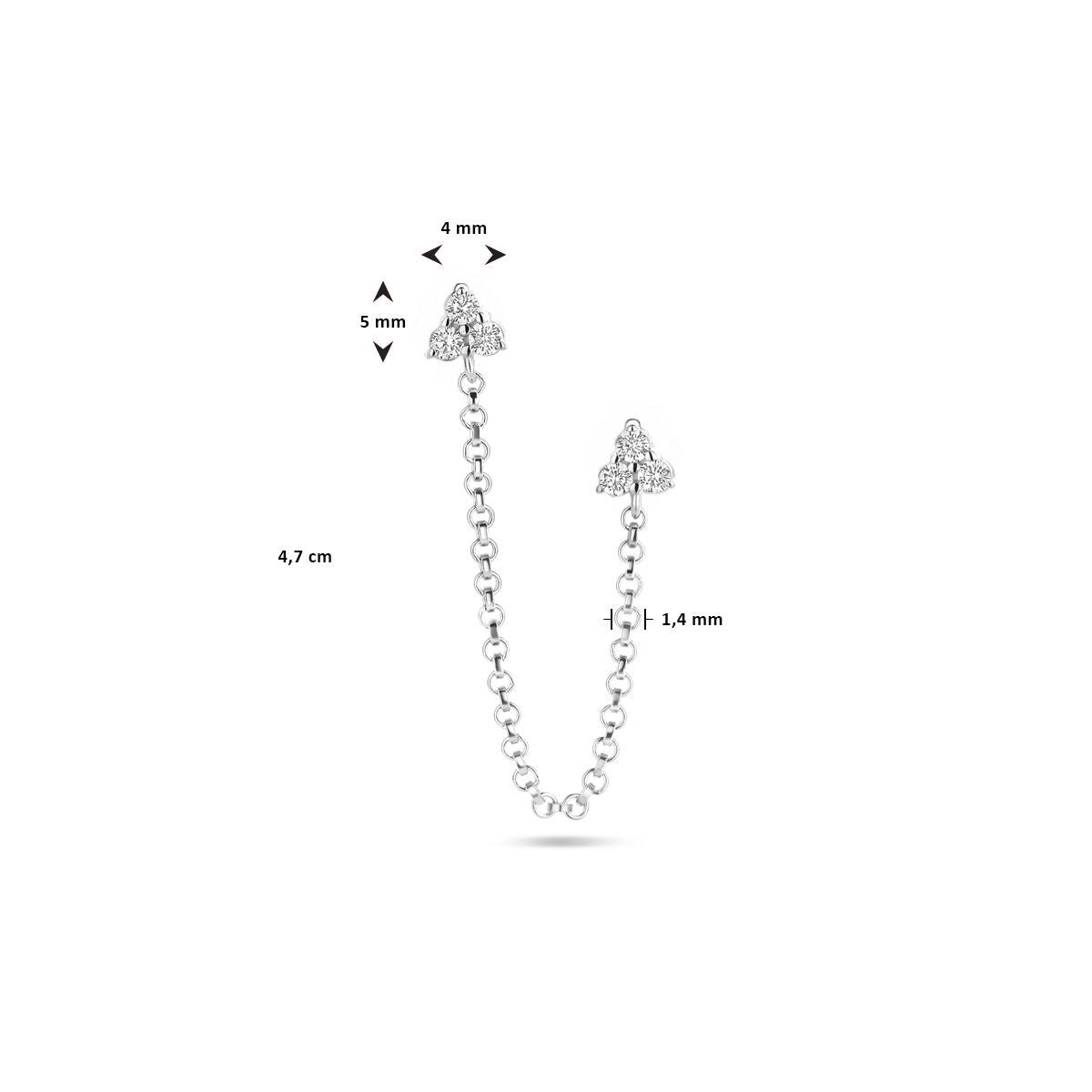 Doppio orecchino a bottone zircone 47 mm argento rodiato