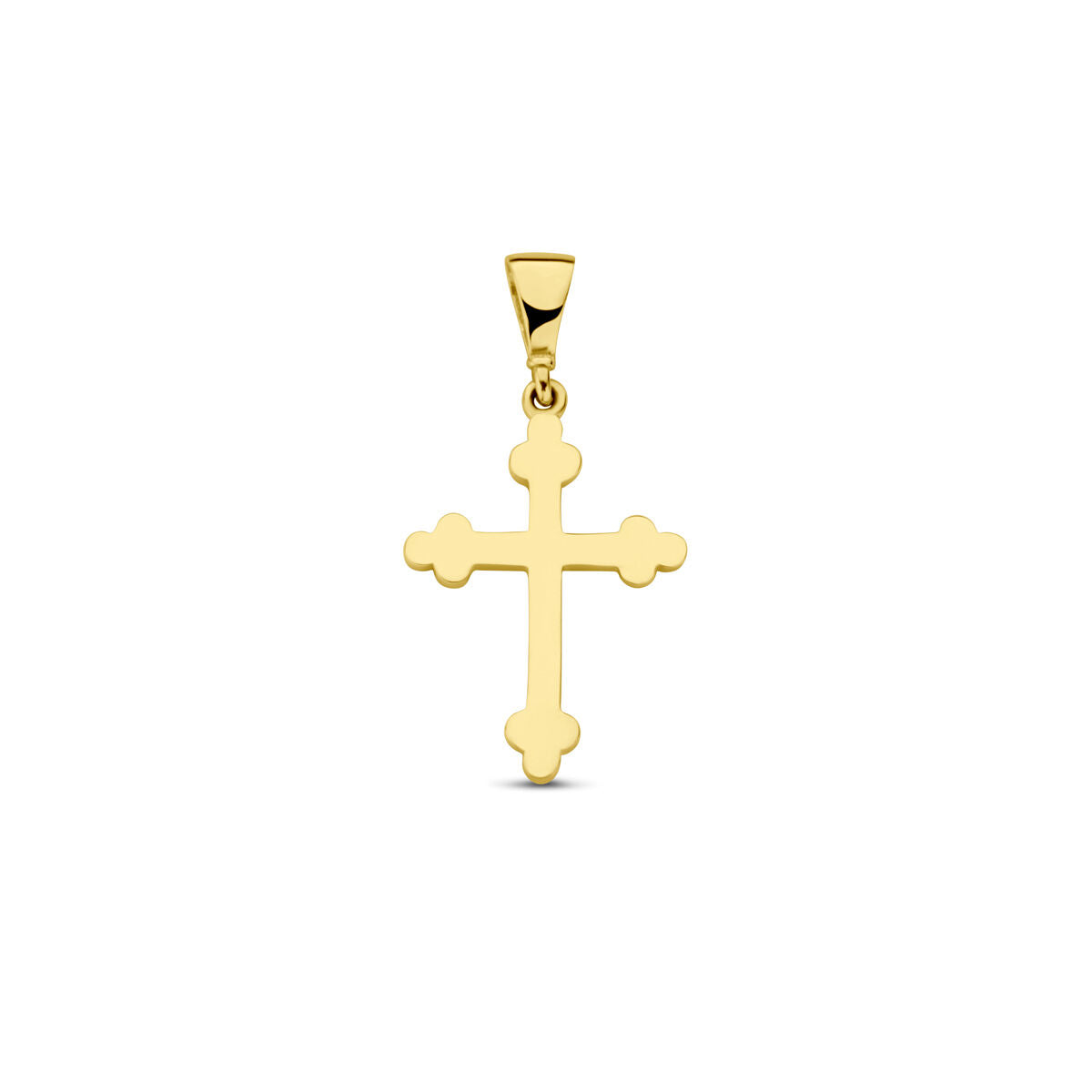 Ciondolo a forma di croce in oro giallo 14K con finitura lucida.